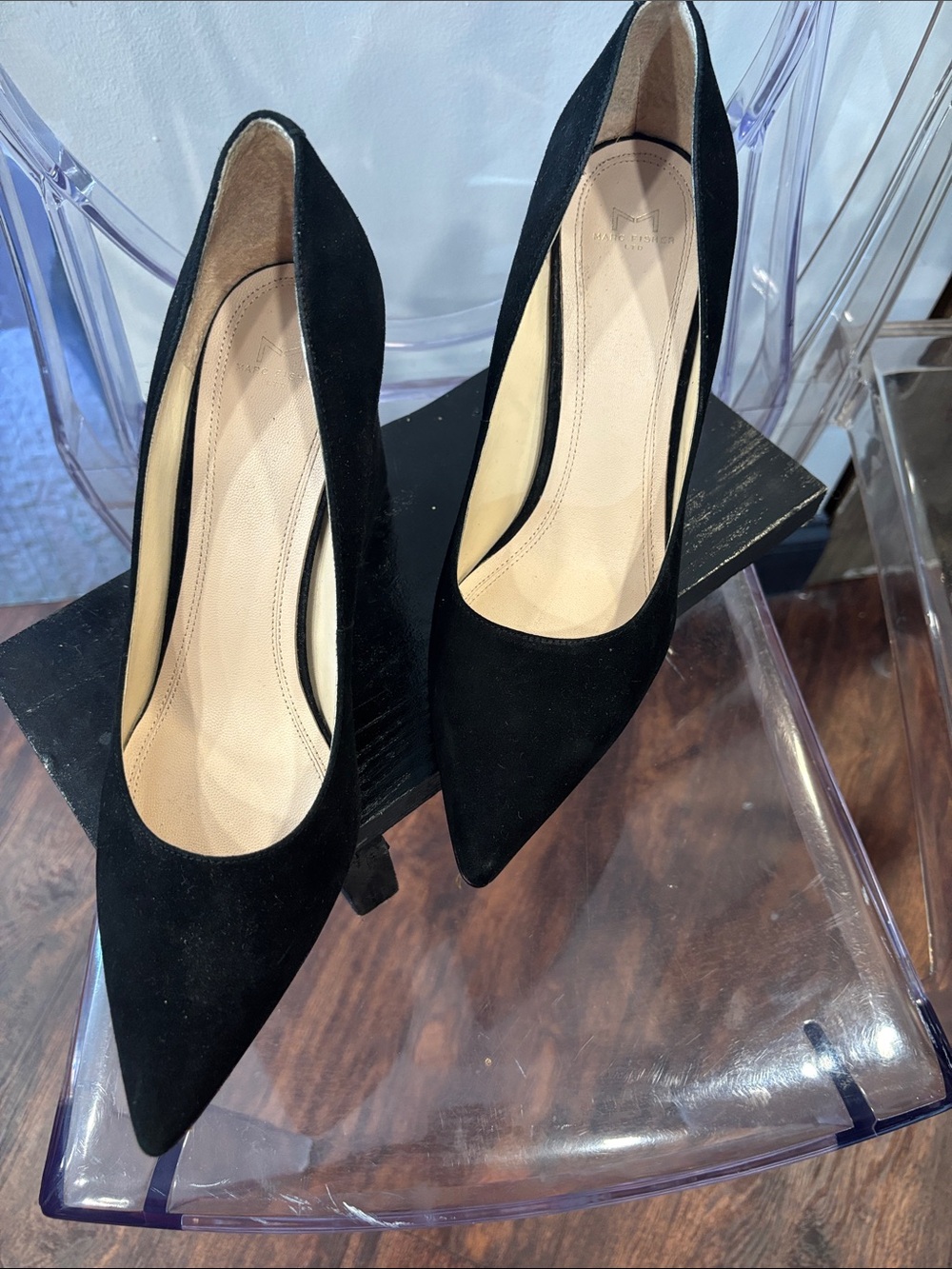 Marc Fisher Black Suede Pointed Toe Pumps